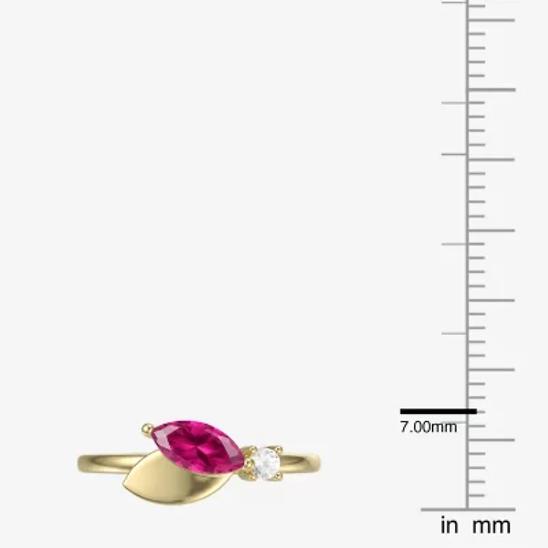 Womens Lab Created Red Ruby 14K Gold Over Silver Marquise Cocktail Ring