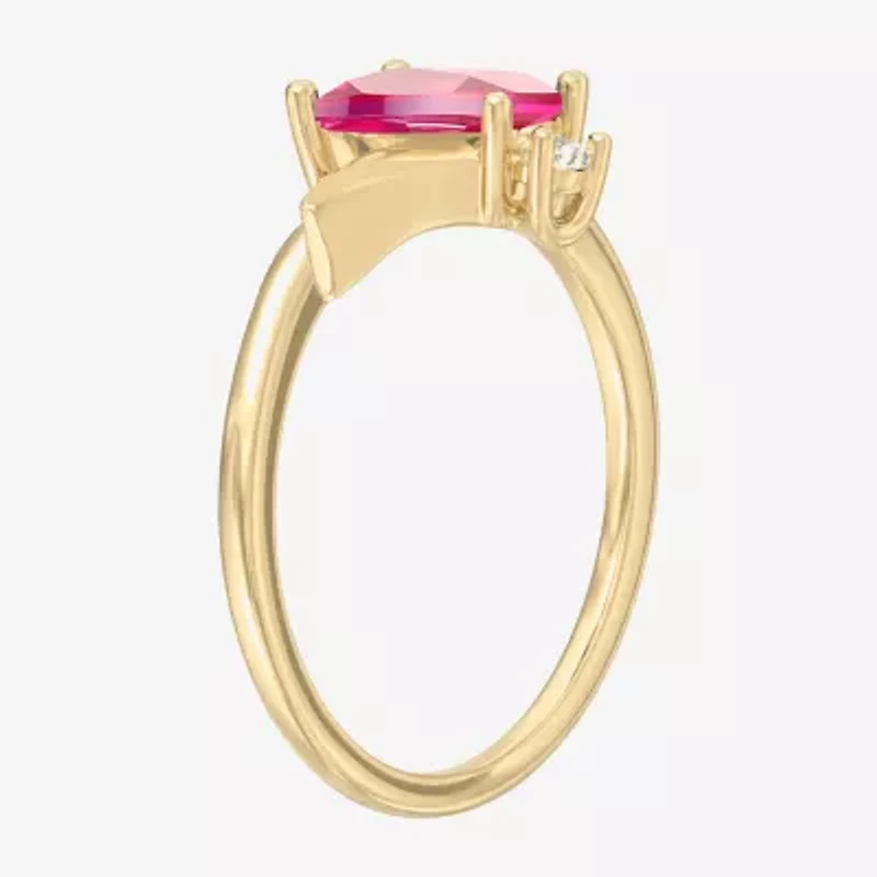 Womens Lab Created Red Ruby 14K Gold Over Silver Marquise Cocktail Ring