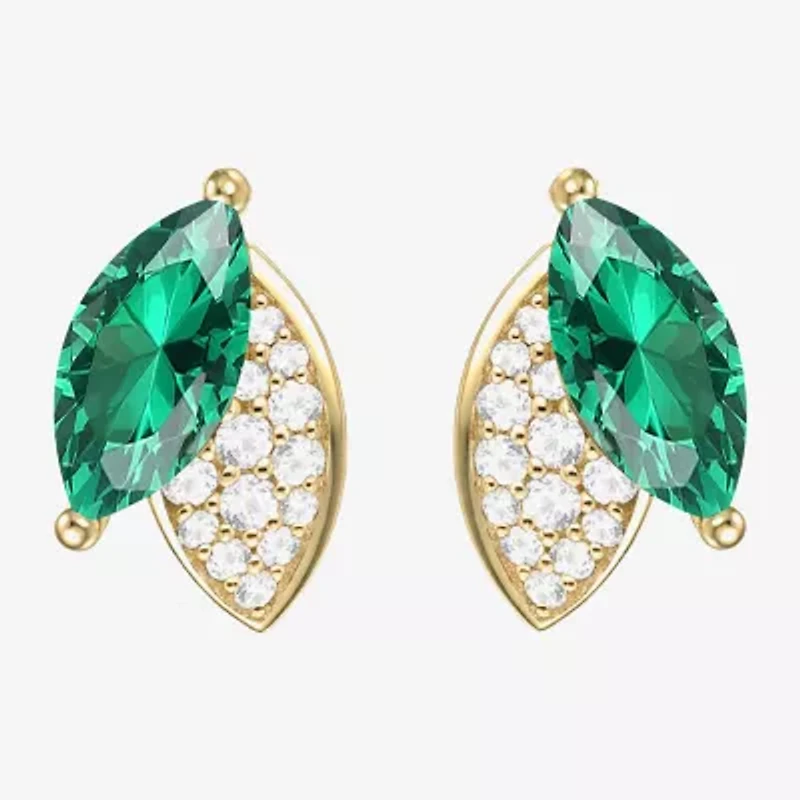 Lab Created Green Emerald 14K Gold Over Silver 11mm Marquise Stud Earrings