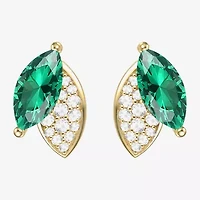 Lab Created Green Emerald 14K Gold Over Silver 11mm Marquise Stud Earrings