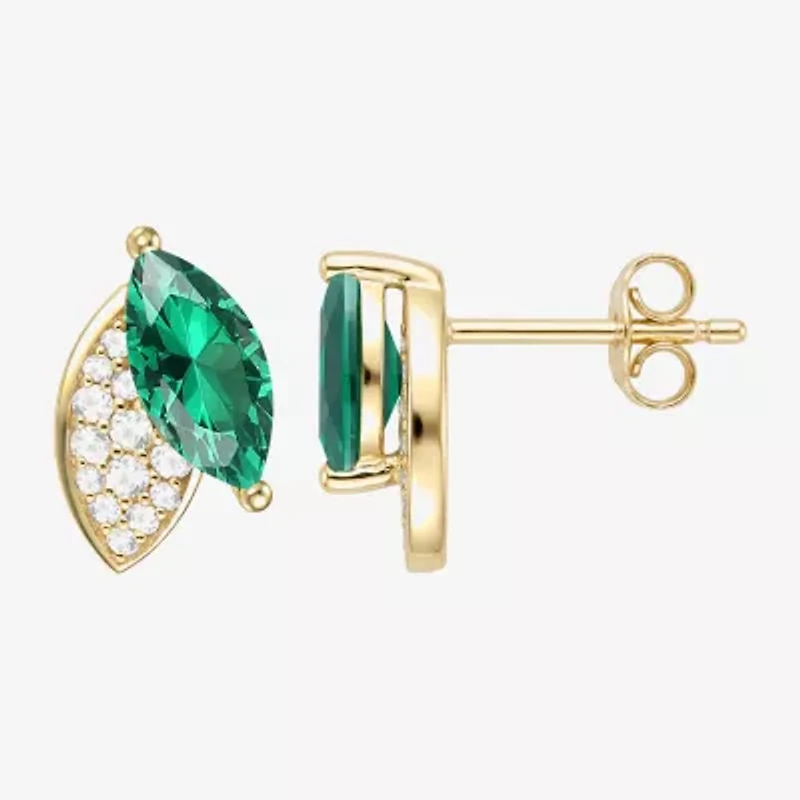 Lab Created Green Emerald 14K Gold Over Silver 11mm Marquise Stud Earrings