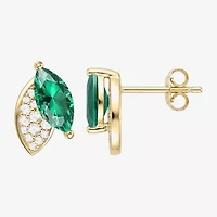 Lab Created Green Emerald 14K Gold Over Silver 11mm Marquise Stud Earrings