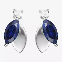 Womens Lab Created Blue Sapphire Sterling Silver Marquise Drop Earrings