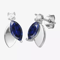Womens Lab Created Blue Sapphire Sterling Silver Marquise Drop Earrings