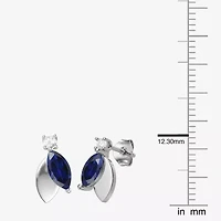 Womens Lab Created Blue Sapphire Sterling Silver Marquise Drop Earrings