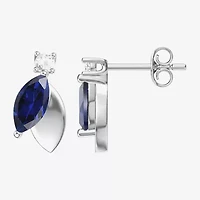 Womens Lab Created Blue Sapphire Sterling Silver Marquise Drop Earrings