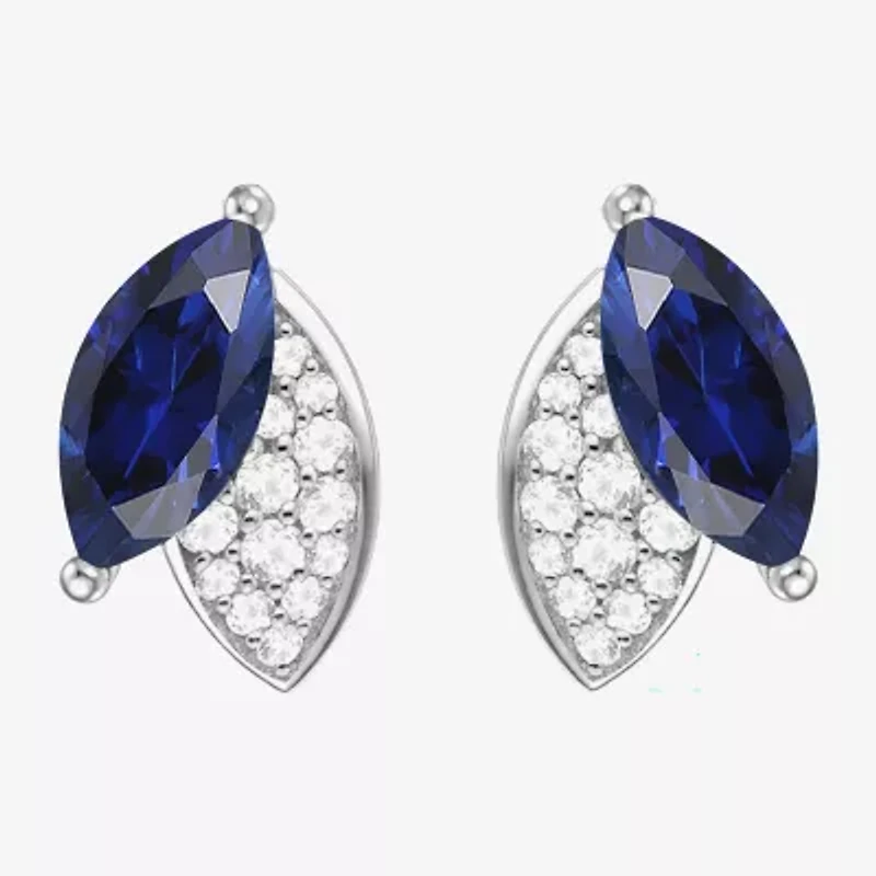 Lab Created Blue Sapphire Sterling Silver 11mm Marquise Stud Earrings