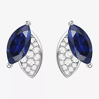 Lab Created Blue Sapphire Sterling Silver 11mm Marquise Stud Earrings