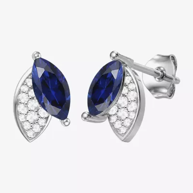 Lab Created Blue Sapphire Sterling Silver 11mm Marquise Stud Earrings