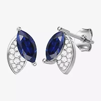 Lab Created Blue Sapphire Sterling Silver 11mm Marquise Stud Earrings