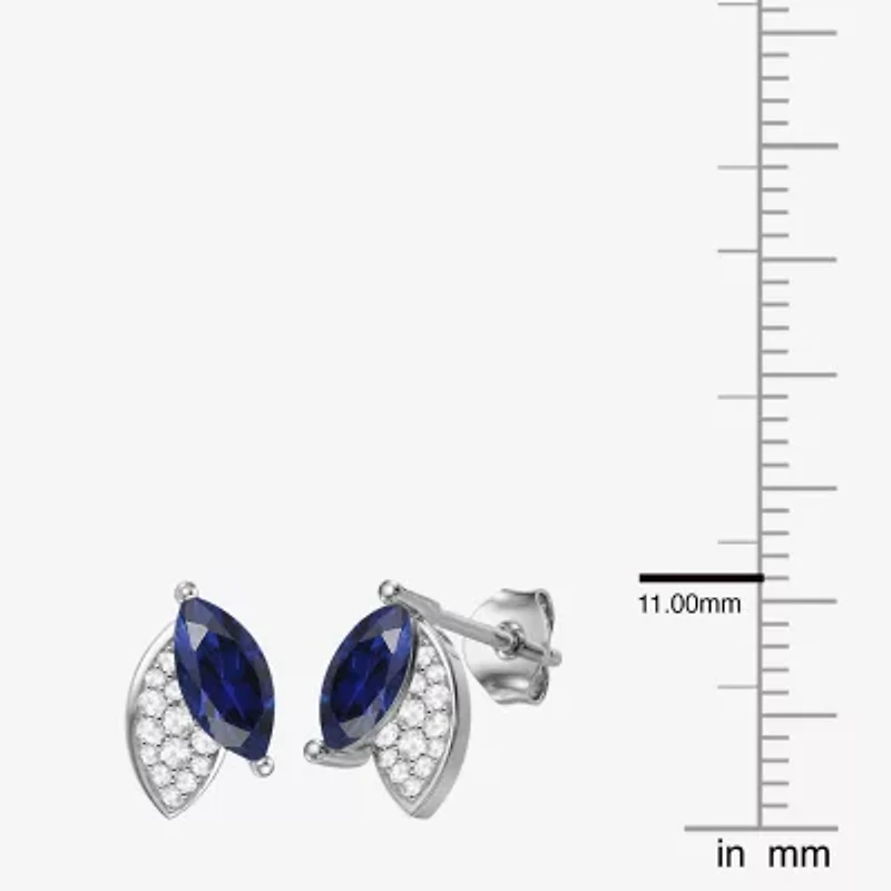 Lab Created Blue Sapphire Sterling Silver 11mm Marquise Stud Earrings