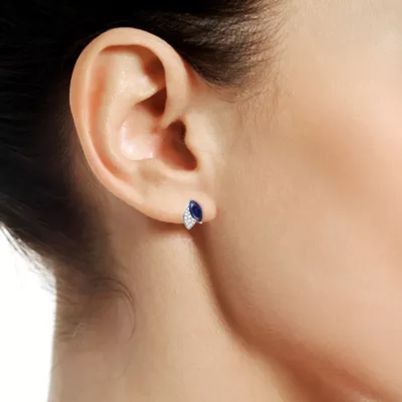 Lab Created Blue Sapphire Sterling Silver 11mm Marquise Stud Earrings
