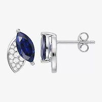 Lab Created Blue Sapphire Sterling Silver 11mm Marquise Stud Earrings