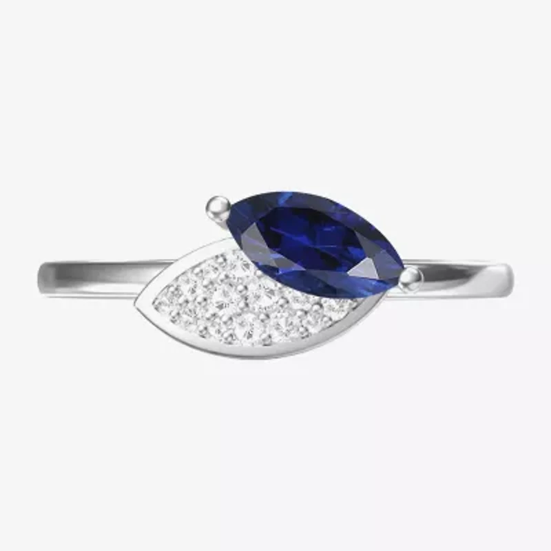 Womens Lab Created Blue Sapphire Sterling Silver Marquise Cocktail Ring