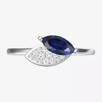 Womens Lab Created Blue Sapphire Sterling Silver Marquise Cocktail Ring