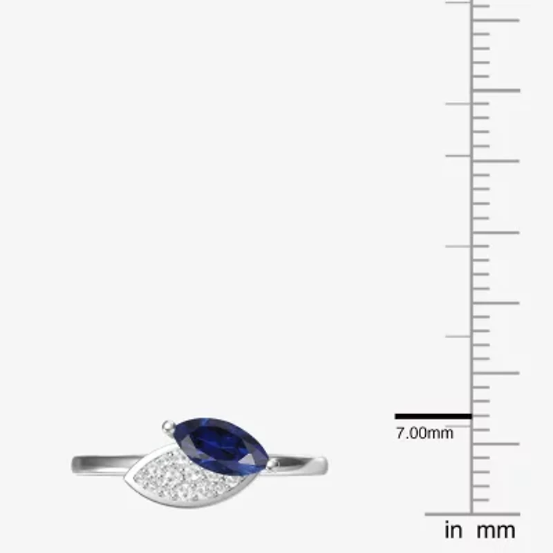 Womens Lab Created Blue Sapphire Sterling Silver Marquise Cocktail Ring