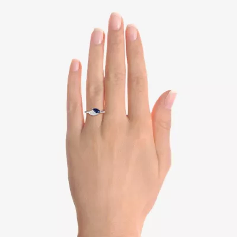 Womens Lab Created Blue Sapphire Sterling Silver Marquise Cocktail Ring