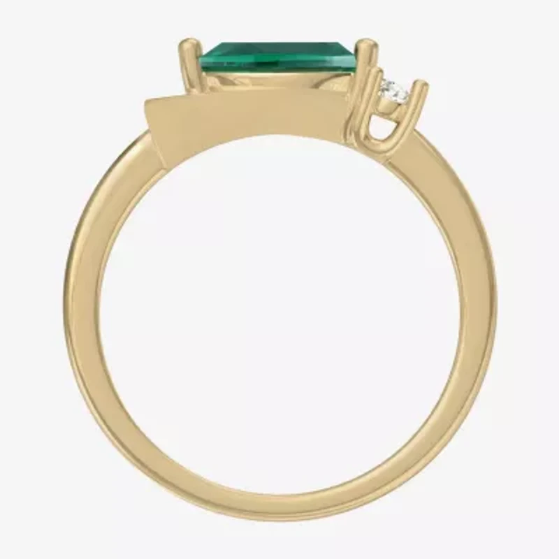 Womens Lab Created Green Emerald 14K Gold Over Silver Marquise Cocktail Ring