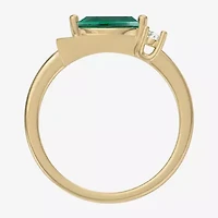 Womens Lab Created Green Emerald 14K Gold Over Silver Marquise Cocktail Ring