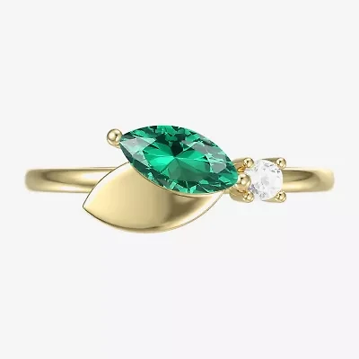 Womens Lab Created Green Emerald 14K Gold Over Silver Marquise Cocktail Ring