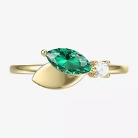 Womens Lab Created Green Emerald 14K Gold Over Silver Marquise Cocktail Ring