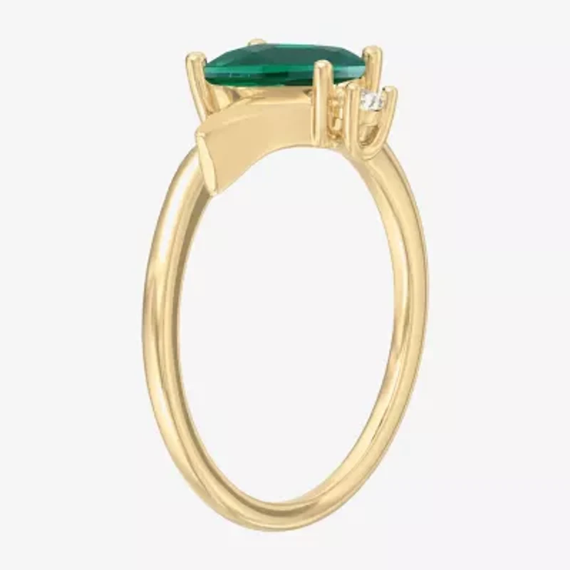Womens Lab Created Green Emerald 14K Gold Over Silver Marquise Cocktail Ring