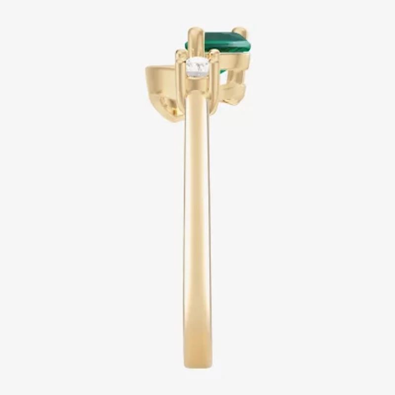 Womens Lab Created Green Emerald 14K Gold Over Silver Marquise Cocktail Ring