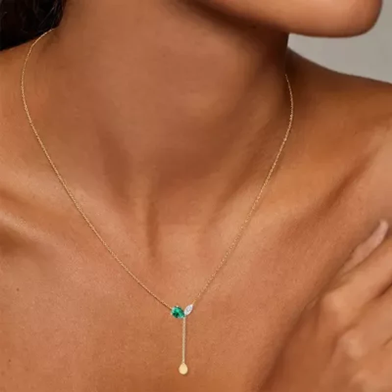 Womens Green Emerald 14K Gold Over Silver 18 Inch Y Necklace