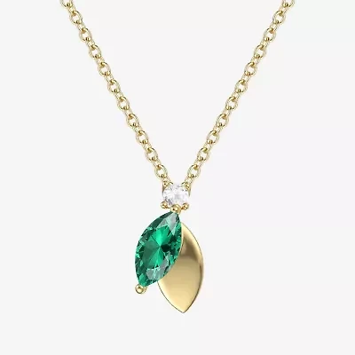 Womens Lab Created Green Emerald 14K Gold Over Silver 18 Inch Pendant Necklace
