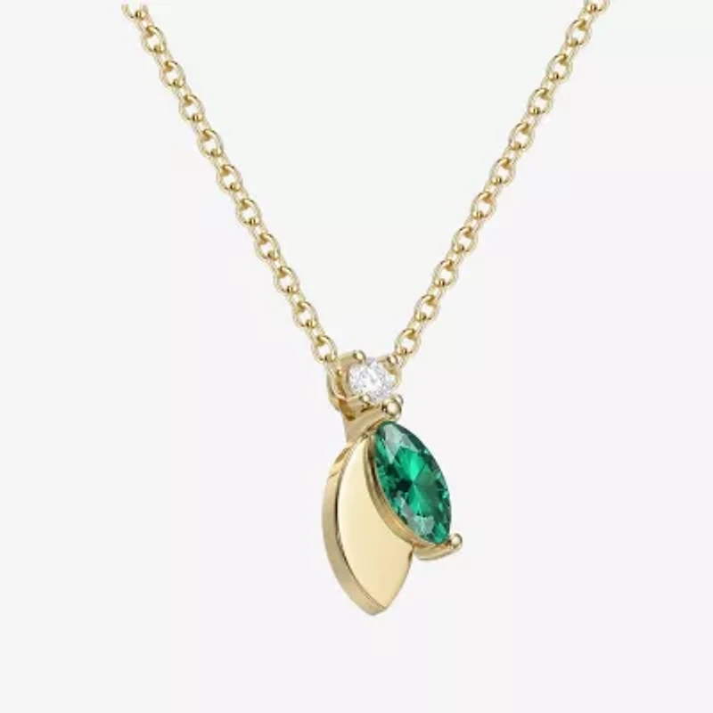 Womens Lab Created Green Emerald 14K Gold Over Silver 18 Inch Pendant Necklace