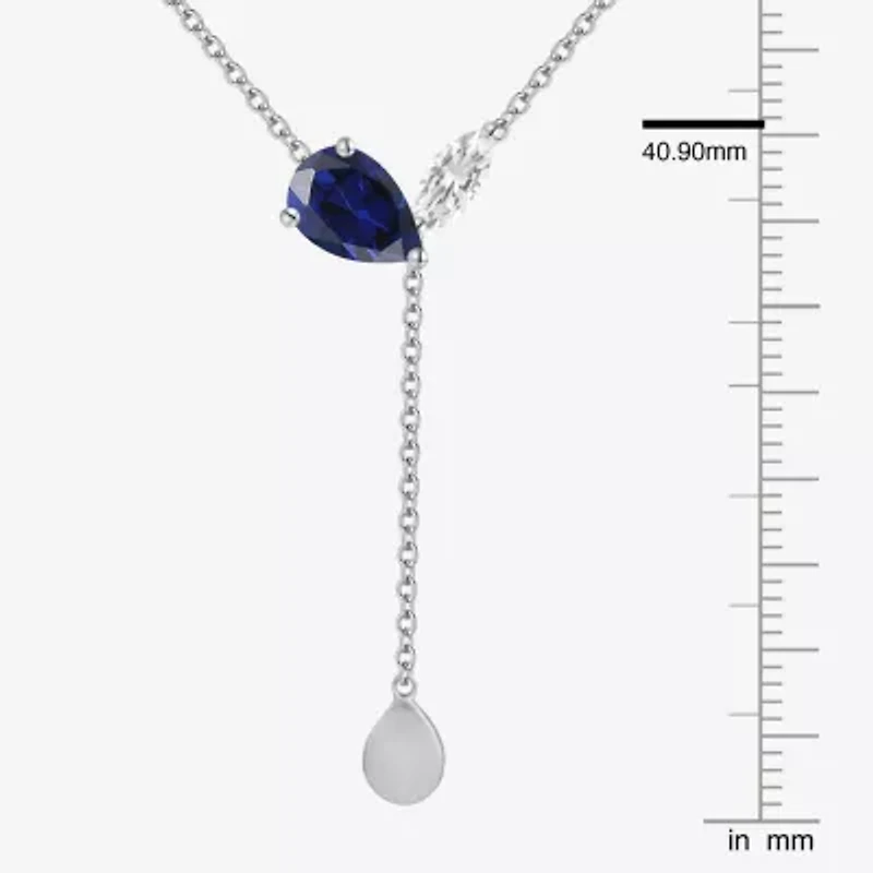Womens Blue Sapphire Sterling Silver 18 Inch Y Necklace