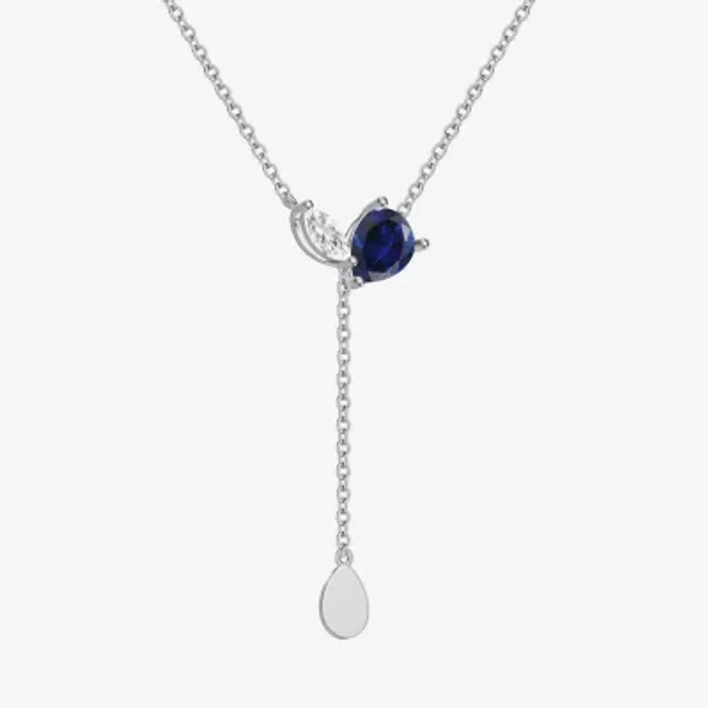Womens Blue Sapphire Sterling Silver 18 Inch Y Necklace