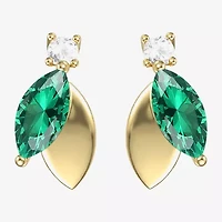 Womens Lab Created Green Emerald 14K Gold Over Silver Marquise Drop Earrings