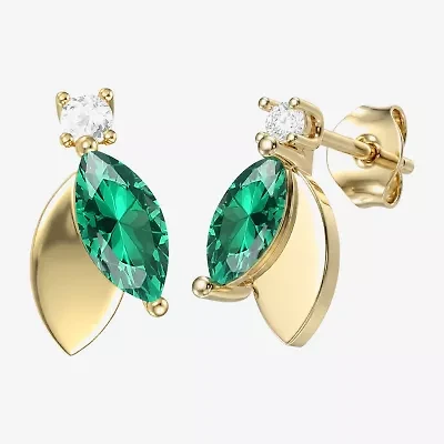 Womens Lab Created Green Emerald 14K Gold Over Silver Marquise Drop Earrings