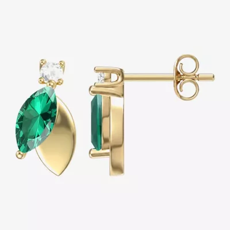 Womens Lab Created Green Emerald 14K Gold Over Silver Marquise Drop Earrings