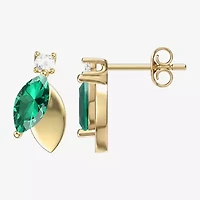 Womens Lab Created Green Emerald 14K Gold Over Silver Marquise Drop Earrings