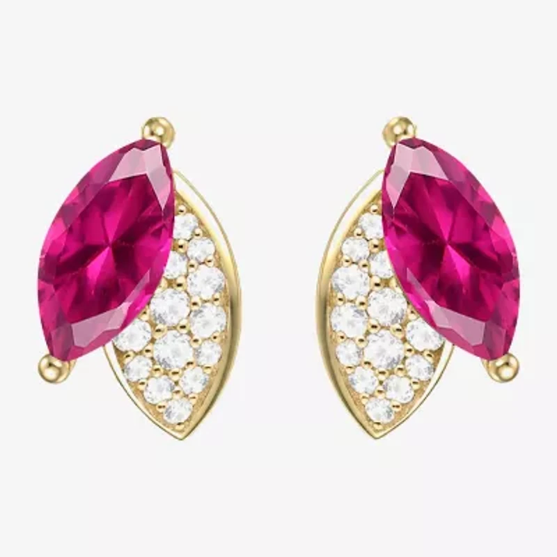 Lab Created Red Ruby 14K Gold Over Silver 11mm Marquise Stud Earrings