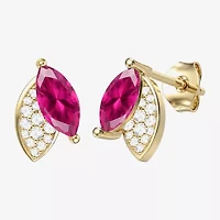 Lab Created Red Ruby 14K Gold Over Silver 11mm Marquise Stud Earrings
