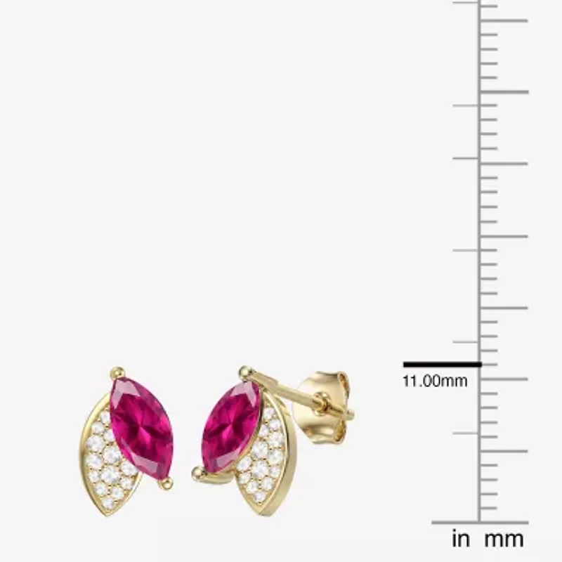 Lab Created Red Ruby 14K Gold Over Silver 11mm Marquise Stud Earrings