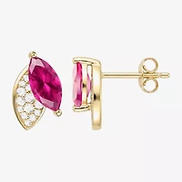 Lab Created Red Ruby 14K Gold Over Silver 11mm Marquise Stud Earrings
