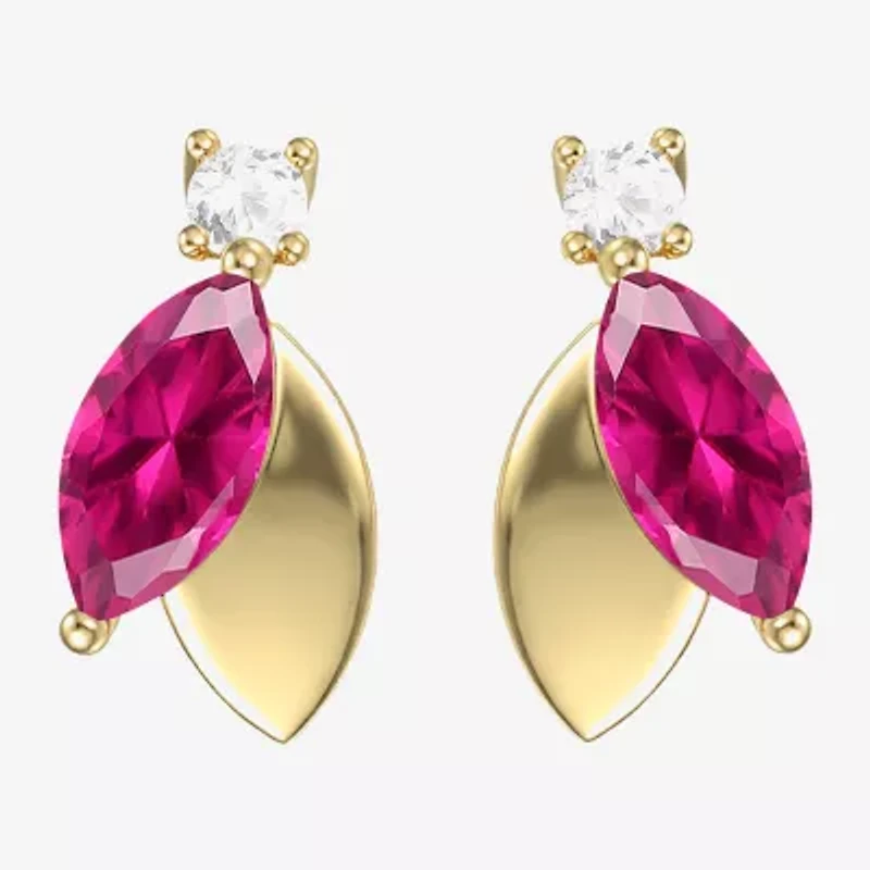 Womens Lab Created Red Ruby 14K Gold Over Silver Marquise Drop Earrings