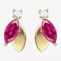 Womens Lab Created Red Ruby 14K Gold Over Silver Marquise Drop Earrings