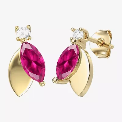 Womens Lab Created Red Ruby 14K Gold Over Silver Marquise Drop Earrings