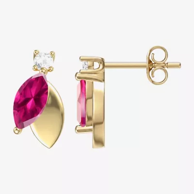 Womens Lab Created Red Ruby 14K Gold Over Silver Marquise Drop Earrings