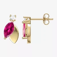 Womens Lab Created Red Ruby 14K Gold Over Silver Marquise Drop Earrings