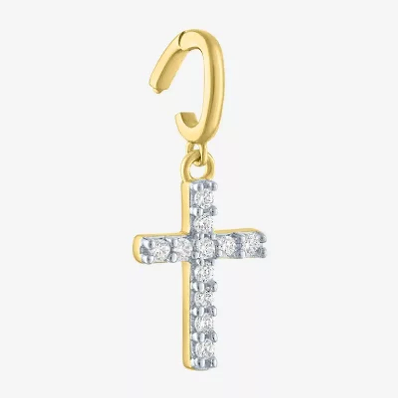 Charmed by Diamond Addiction Cross (G-H / Si2- I1) Womens 1/10 CT. T.W. Lab Grown White 14K Gold Over Silver Pendant