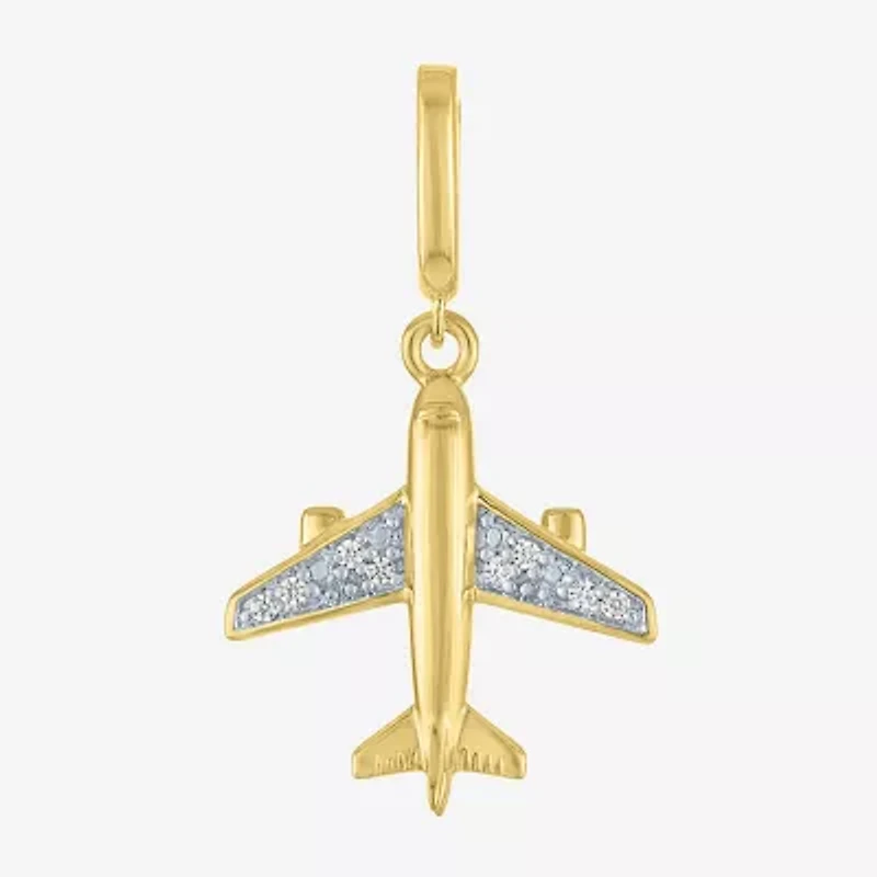 Charmed by Diamond Addiction Airplane (G-H / Si2- I1) Womens Accent Lab Grown White 14K Gold Over Silver Pendant