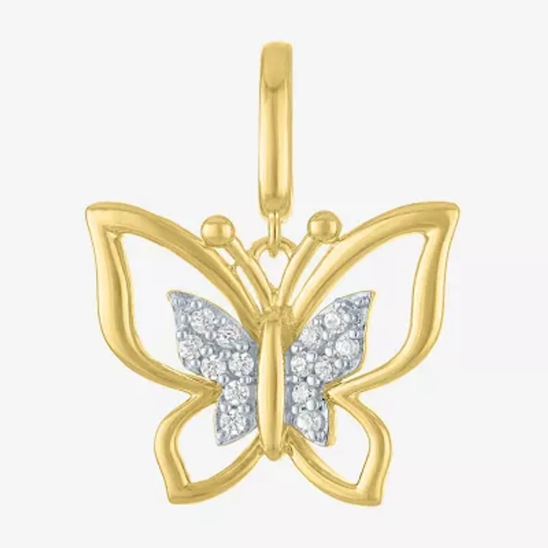 Charmed by Diamond Addiction Butterfly (G-H / Si2- I1) Womens Accent Lab Grown White 14K Gold Over Silver Pendant