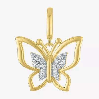 Charmed by Diamond Addiction Butterfly (G-H / Si2- I1) Womens Accent Lab Grown White 14K Gold Over Silver Pendant