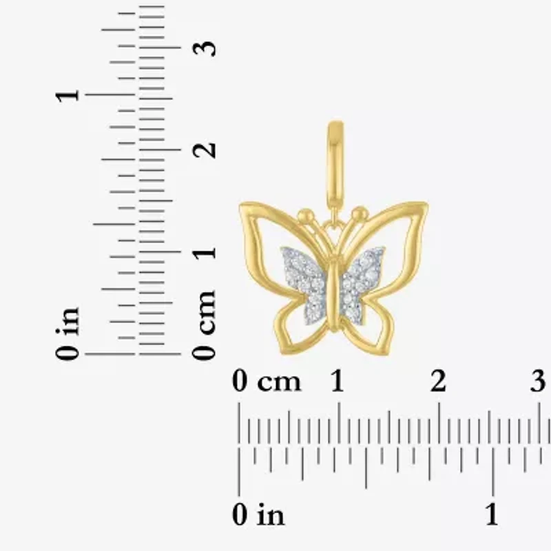Charmed by Diamond Addiction Butterfly (G-H / Si2- I1) Womens Accent Lab Grown White 14K Gold Over Silver Pendant